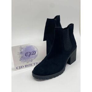 Sun + Stone Women's Morghan Lug Sole Block Heel Booties - Black Micro 9.5M